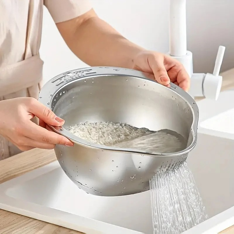 Meal Prep With Rice - Nierdzewna miska do mycia ryżu ze